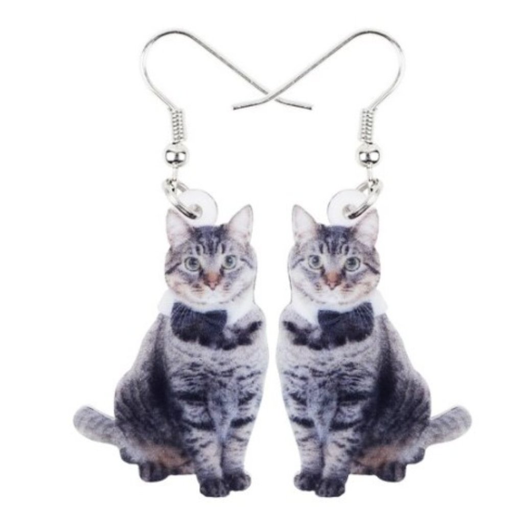 Grey Kitty Earrings